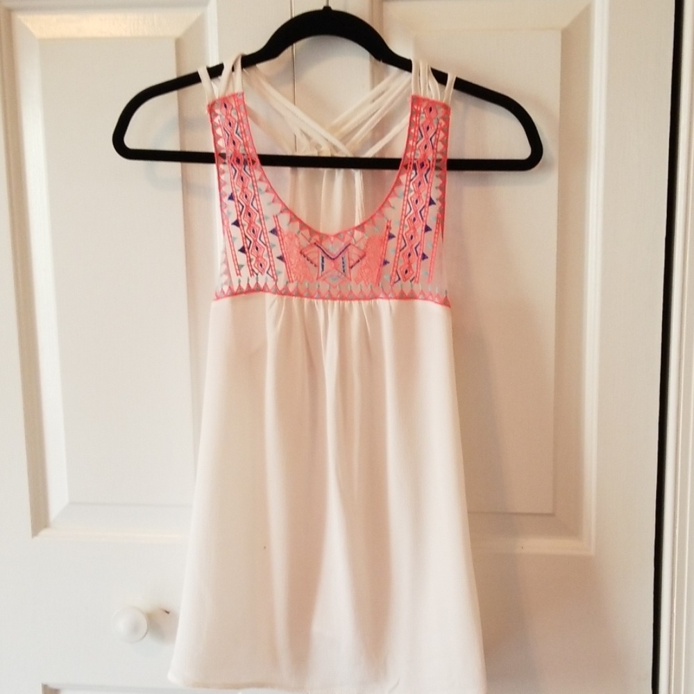 Coral blue and white sheer top